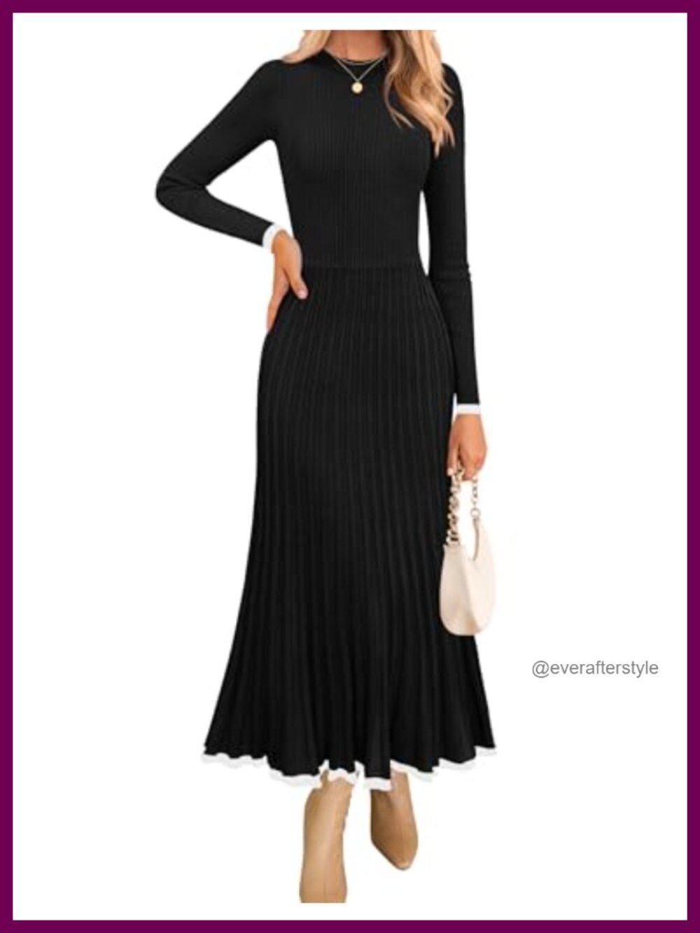 Womens Ribbed Knit Long Sleeve Crewneck Sweater Maxi Dress Fall Wedding Guest